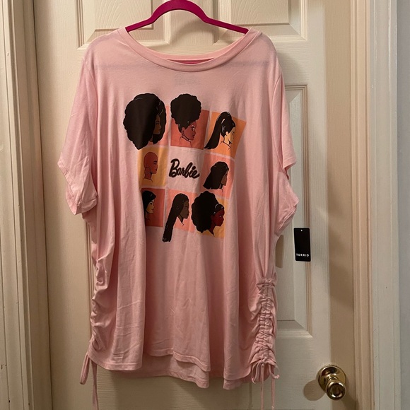 NWT torrid size 5 brunette, bald Barbie Slim Fit Cotton Cinch Tee pink brown - Picture 6 of 12